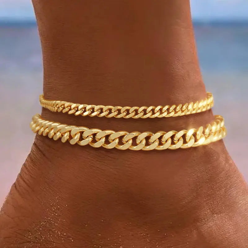 Chunky Cuban Link Anklet for Women, Waterproof Adjustable 8.5+2 Inch Chain, Trendy Summer Beach Jewelry Gift