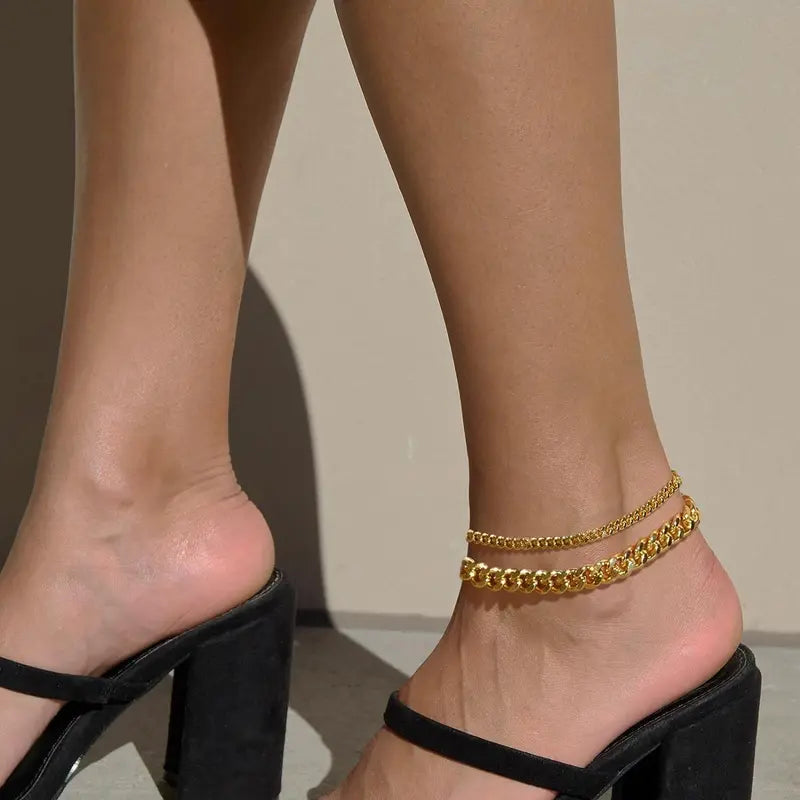 Chunky Cuban Link Anklet for Women, Waterproof Adjustable 8.5+2 Inch Chain, Trendy Summer Beach Jewelry Gift