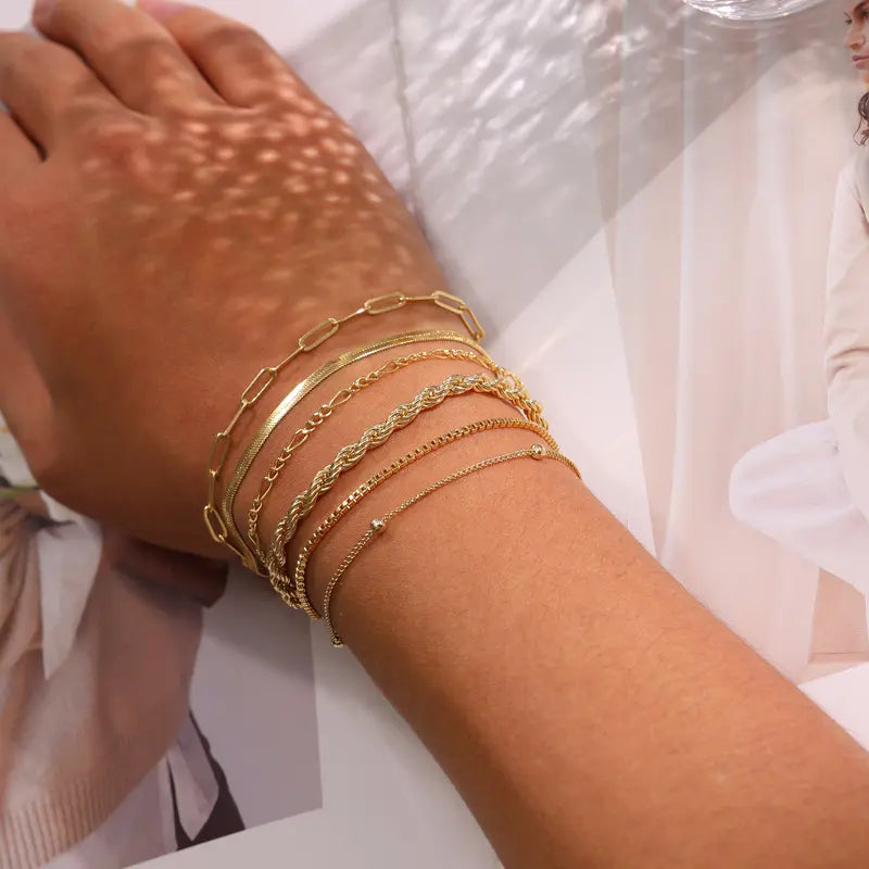 Dainty Gold Bracelets for Women, Adjustable Chain Bracelet Stack Set, Minimalist Fashion Jewelry