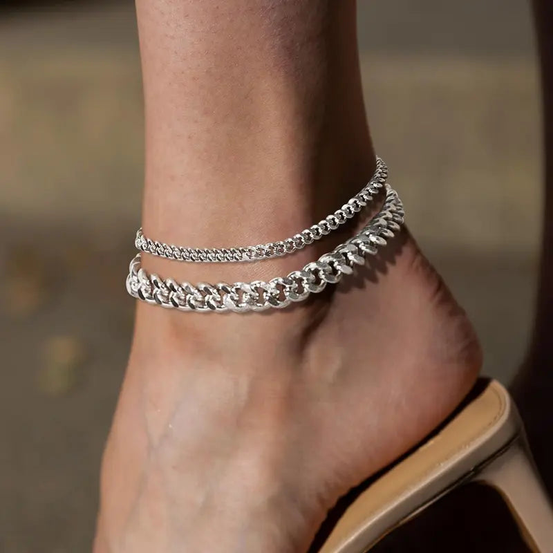 Chunky Cuban Link Anklet for Women, Waterproof Adjustable 8.5+2 Inch Chain, Trendy Summer Beach Jewelry Gift