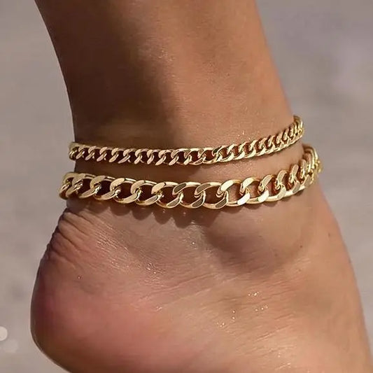 Chunky Cuban Link Anklet for Women, Waterproof Adjustable 8.5+2 Inch Chain, Trendy Summer Beach Jewelry Gift