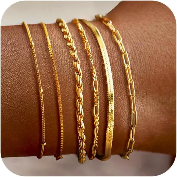 Dainty Gold Bracelets for Women, Adjustable Chain Bracelet Stack Set, Minimalist Fashion Jewelry