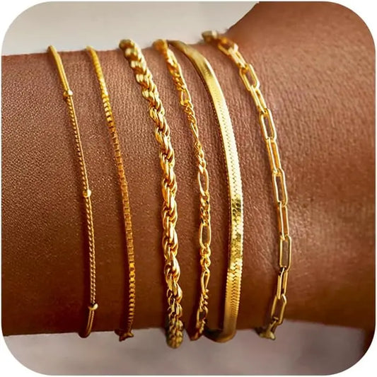 Dainty Gold Bracelets for Women, Adjustable Chain Bracelet Stack Set, Minimalist Fashion Jewelry